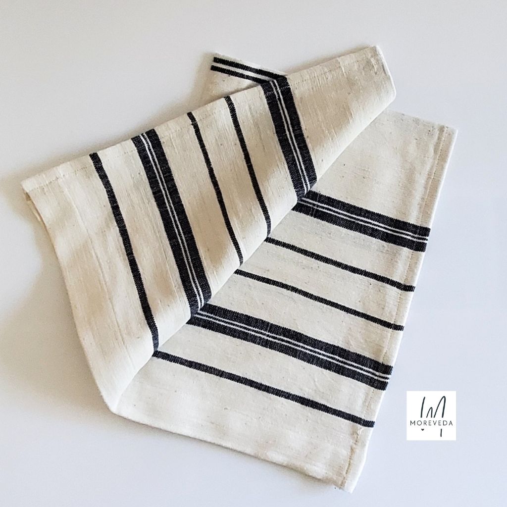 Striped Bath Mat, Natural White & Grey, Handwoven - Moreveda