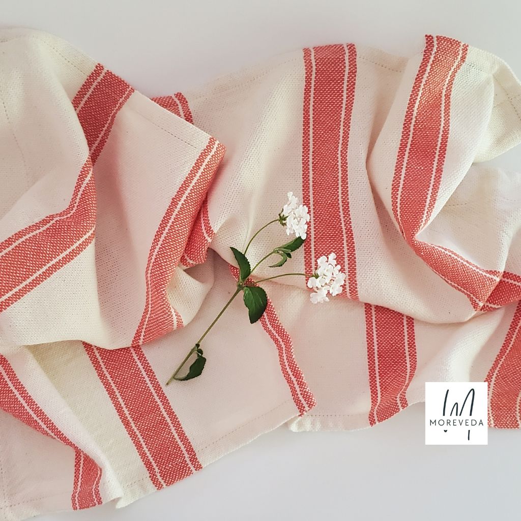 Tea Towel | White With Coral Stripes