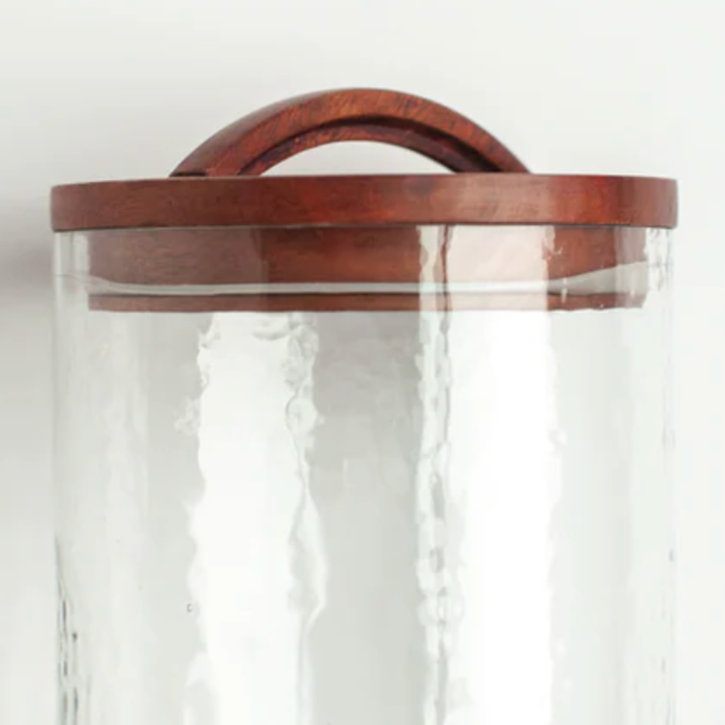 Hammered Glass Canister With Wood Lid