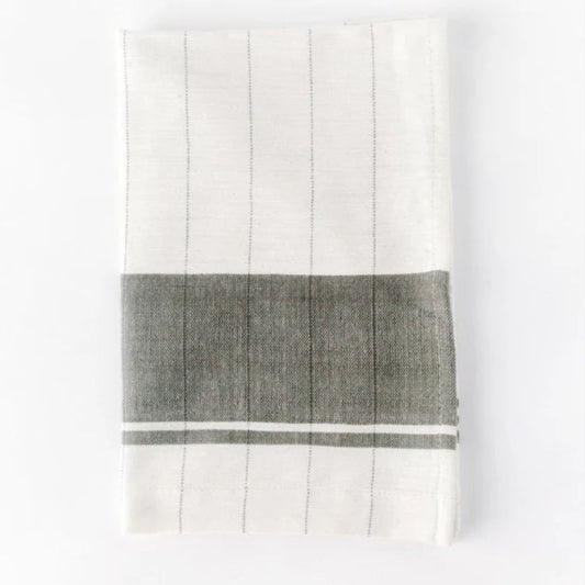 Pinstripe Cotton Tea Towel | White With Grey