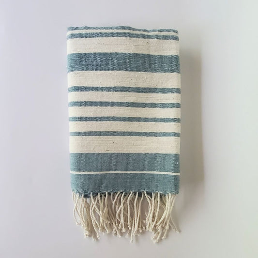 cotton hand towel blue and white with tassels