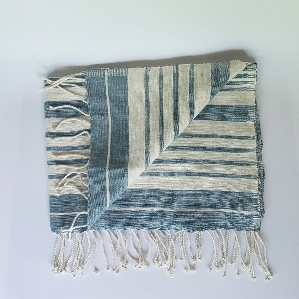 cotton hand towel with tassels woven on loom