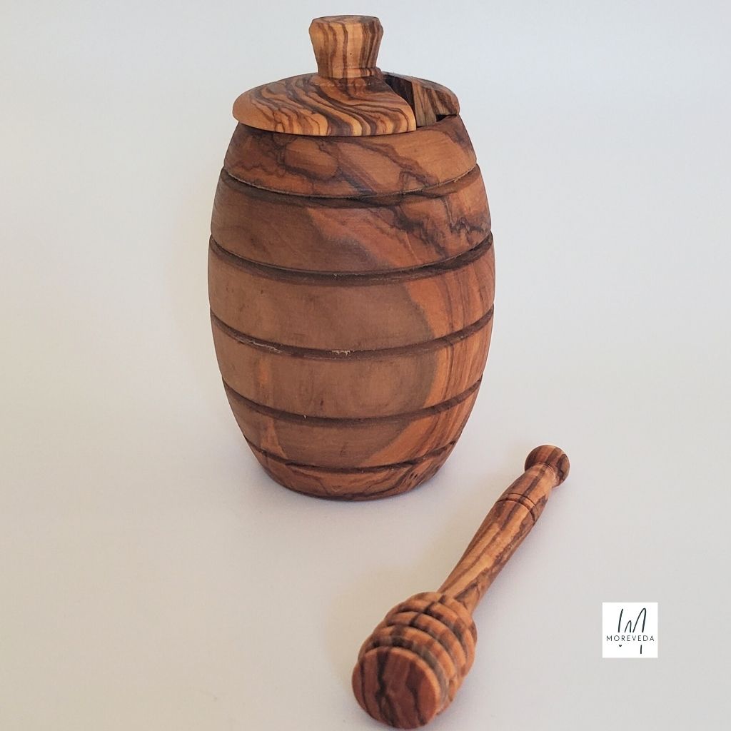 Olive Wood Honey Jar With Dipper