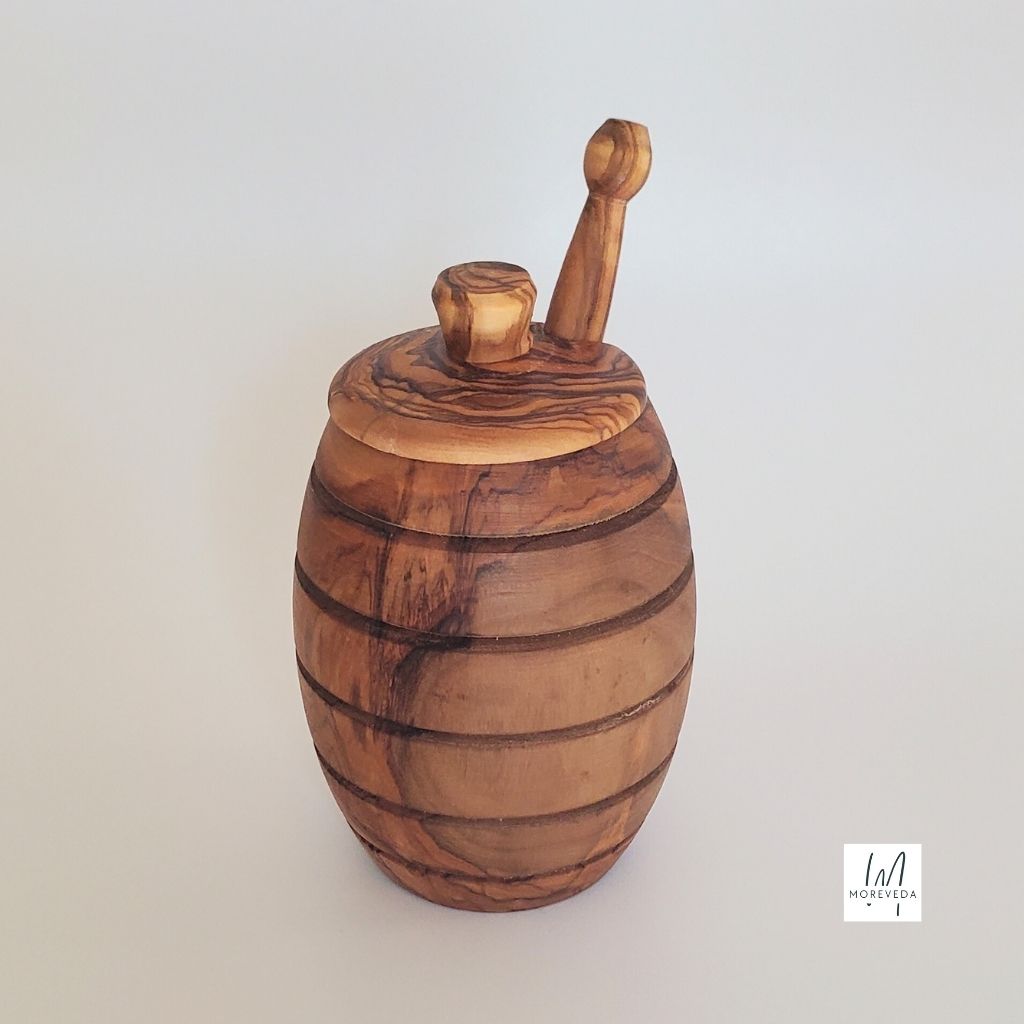 Olive Wood Honey Jar With Dipper