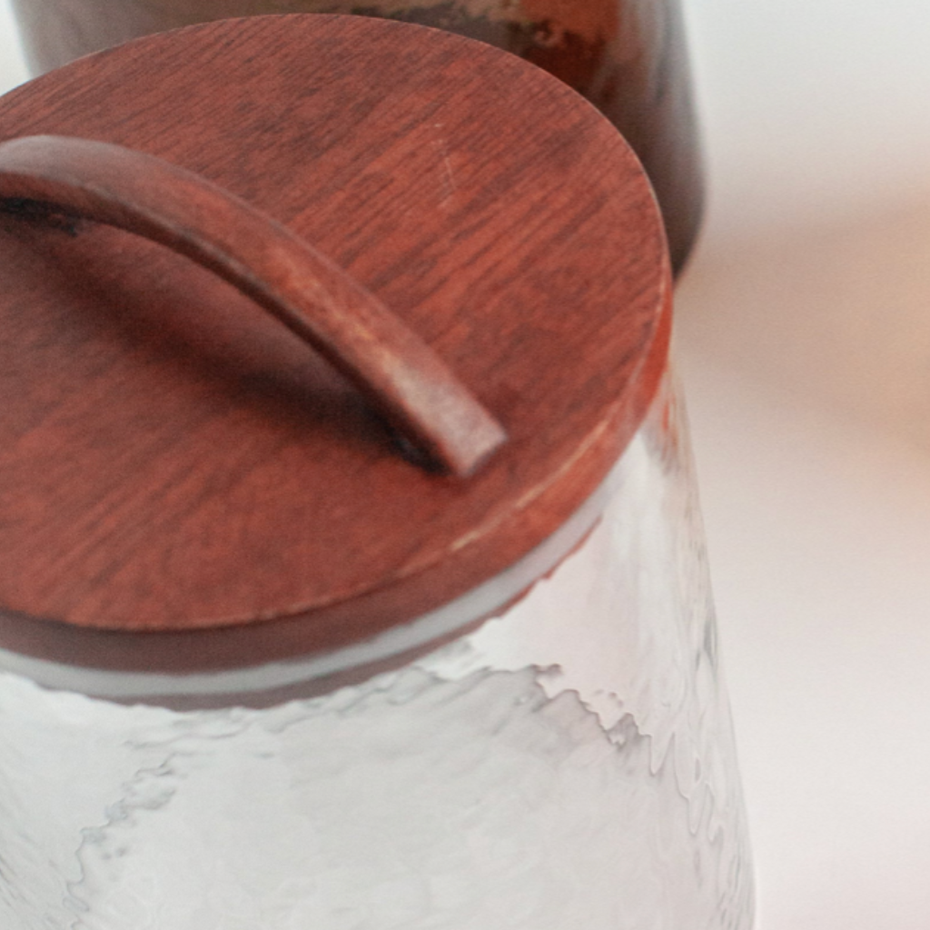 Hammered Glass Canister With Wood Lid