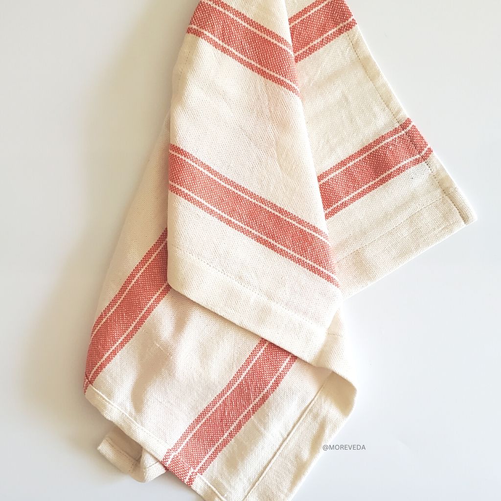 Tea Towel | White With Coral Stripes