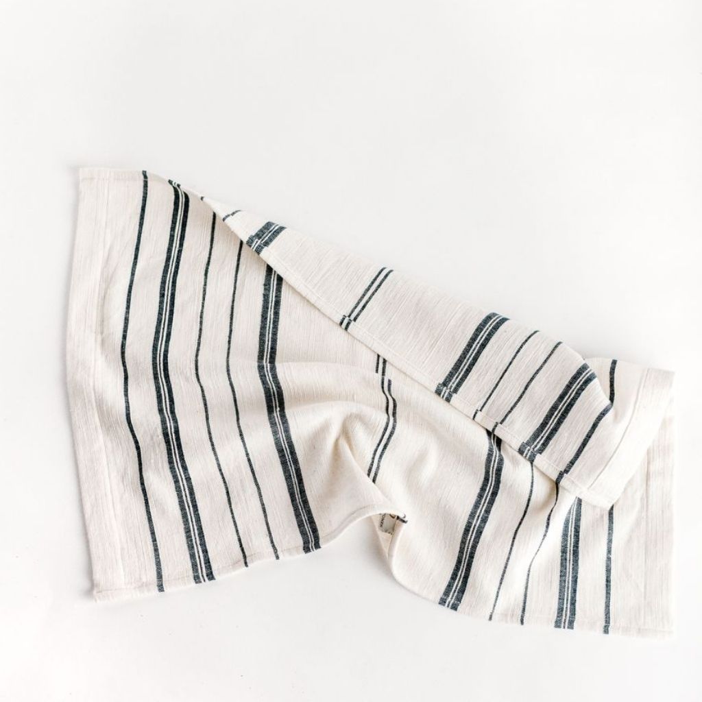 natural cotton hand towel for kitchen navy white stripes
