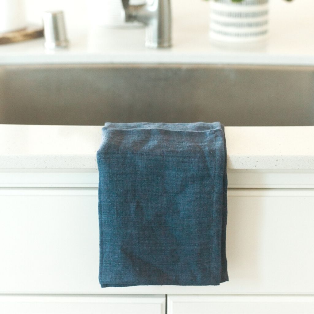Stonewashed Linen Tea Towel | Blue